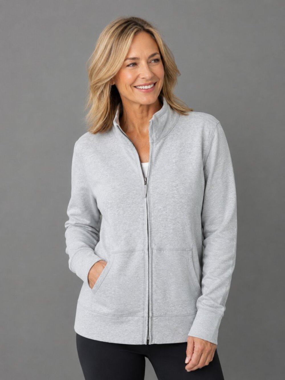 L.L.Bean Women's Full Zip Sweatshirt Jacket Gray High Neck Pockets Size XL